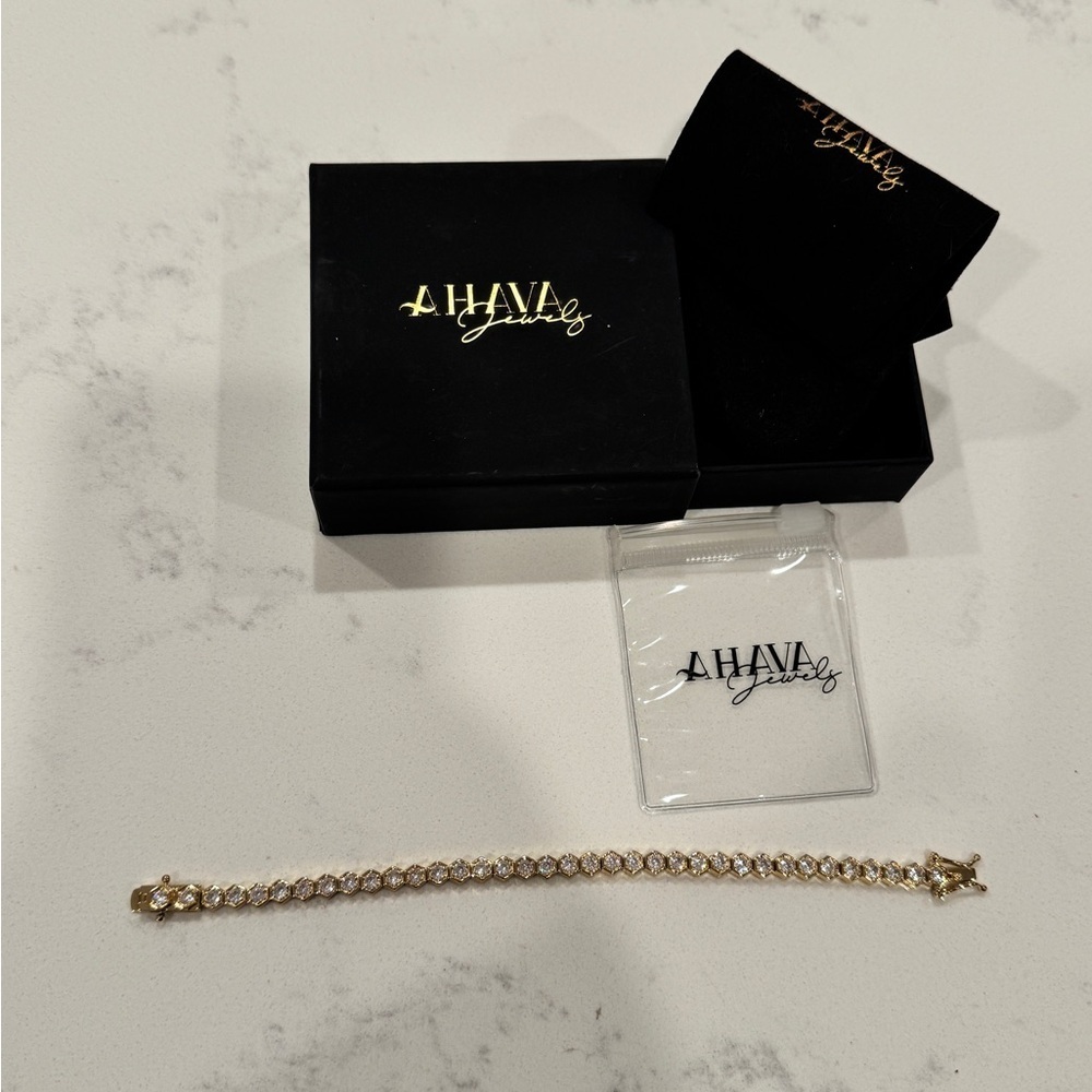 NEW Ahava Jewels Hexagon CZ & Gold Plated Tennis Bracelet - Picture 14 of 15